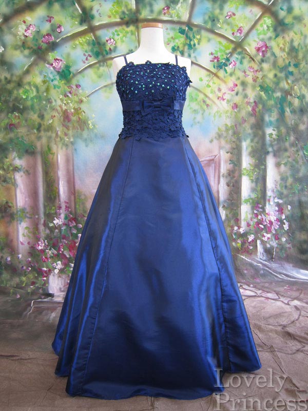 フォーマルドレス　フラワースパンコール装飾ロングドレス　ロイヤルブルー