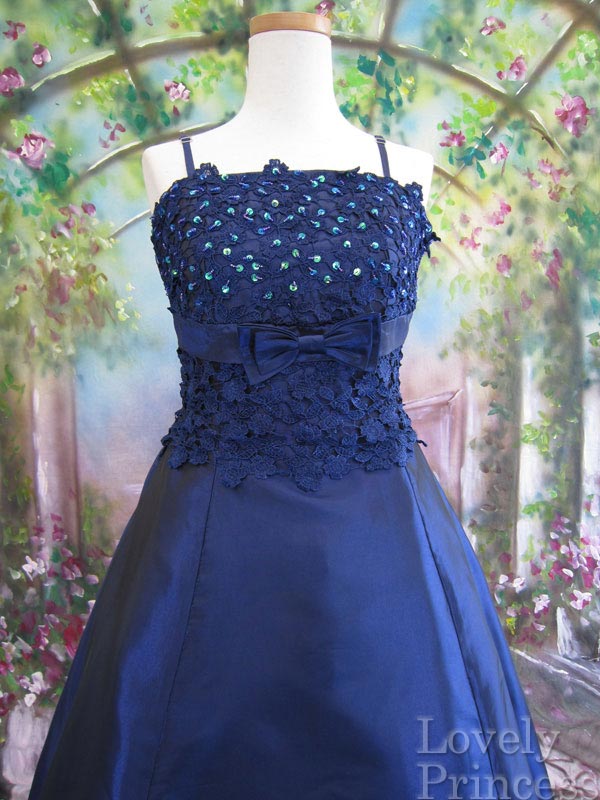 フォーマルドレスロング　フラワースパンコール装飾ドレス　ロイヤルブルー