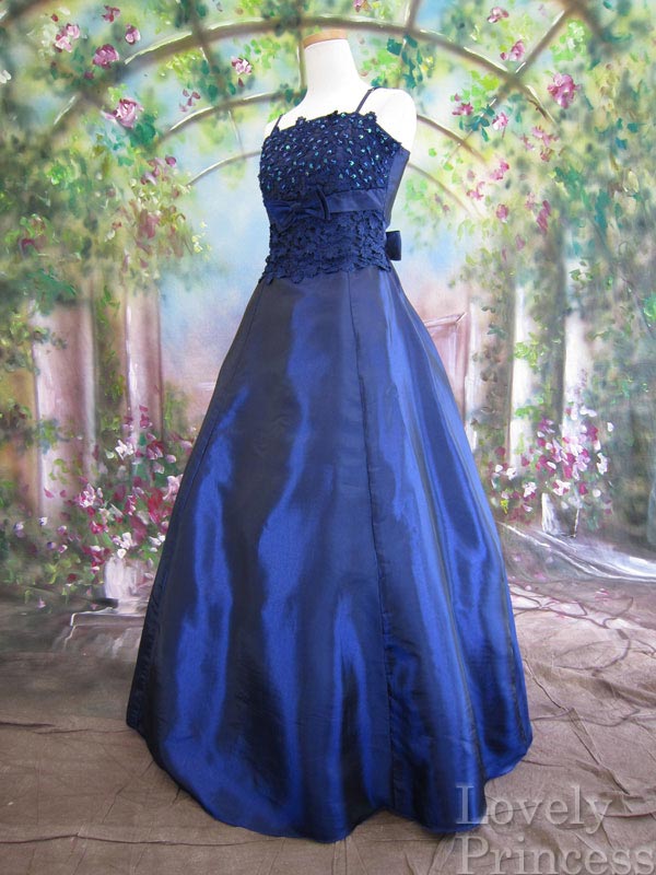 フォーマルロングドレス　フラワースパンコール装飾ドレス　ロイヤルブルー