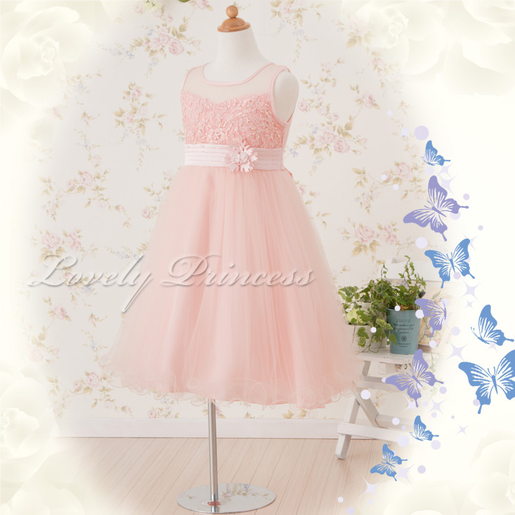 花柄刺繍入りドレス　クレール　ピンク