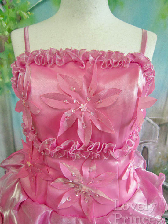 フォーマルドレス 段々メローフリルビーズ刺繍フラワー豪華姫ドレス ピンク