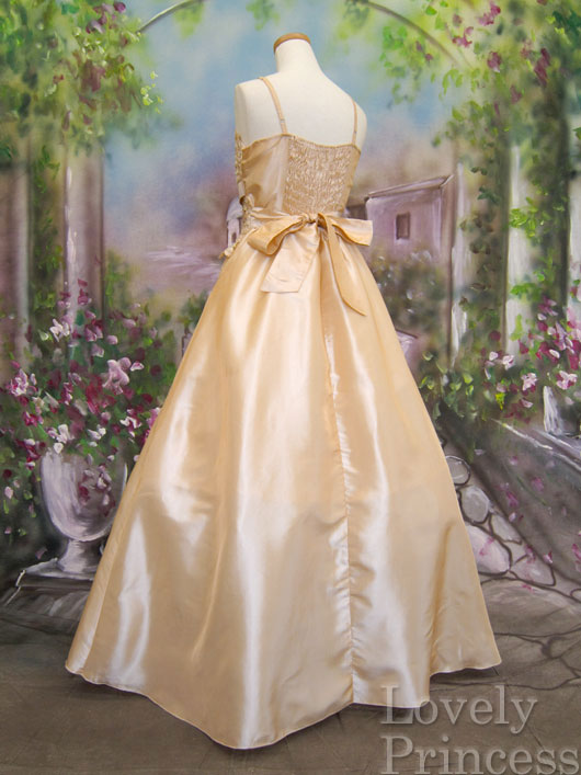 【パーティードレス・ステージドレスロング】フラワースパンコール装飾ロングドレス　シャンパンゴールド