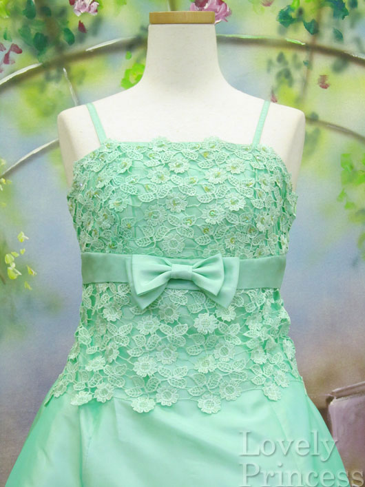 【パーティードレス・ステージドレスロング】フラワースパンコール装飾ロングドレス　ミント