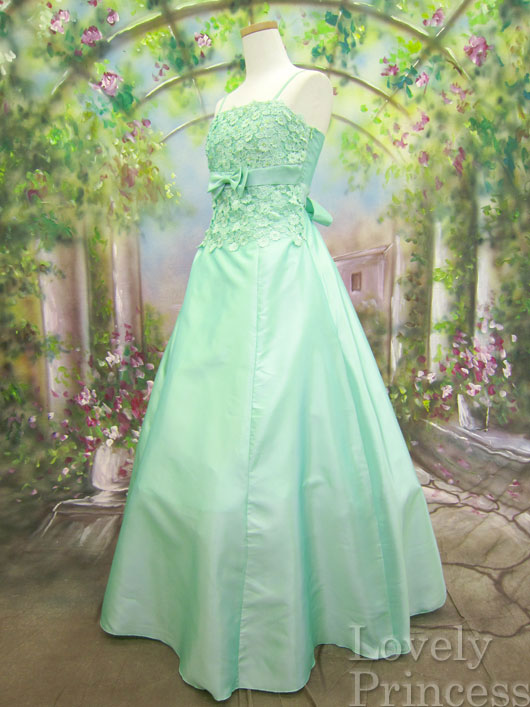 【パーティードレス・ステージドレスロング】フラワースパンコール装飾ロングドレス　ミント