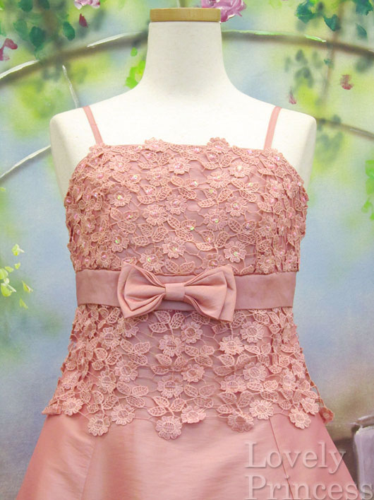 【パーティードレス・ステージドレスロング】フラワースパンコール装飾ロングドレス　ローズピンク