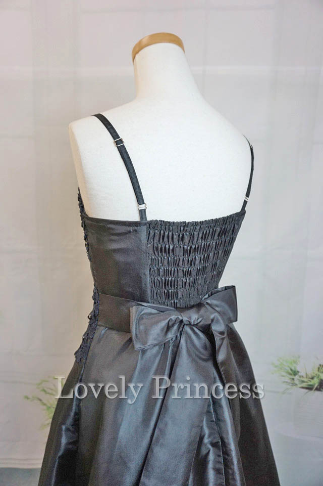 【パーティードレス・ステージドレスロング】フラワースパンコール装飾ロングドレス　ブラック(ID2675)