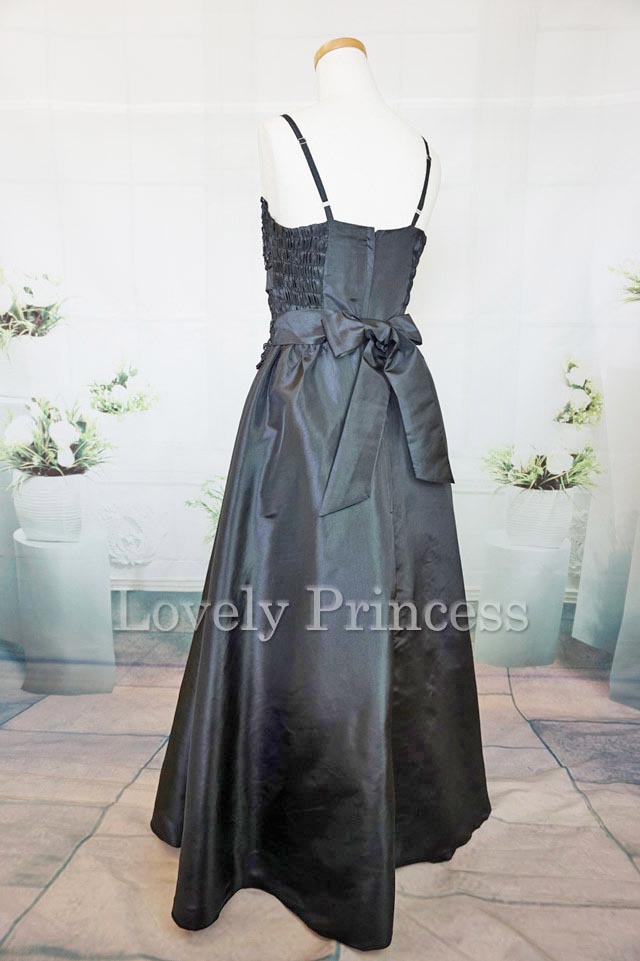 フォーマルドレス　フラワースパンコール装飾ロングドレス　ブラック(2676)