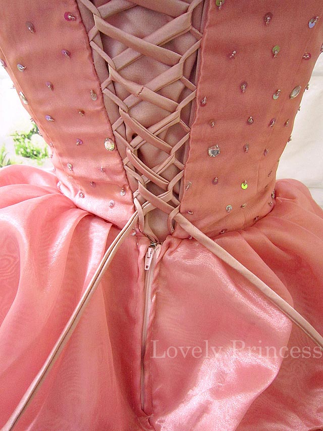 ステージ衣装・結婚式に！ローズピンクのエレガントなプリンセスロングドレス