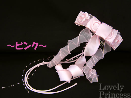 リボンコサージュコーム(L0090)　ピンク