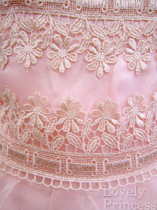 ウエスト刺繍フリフリオーガンジーロングドレス　ピンク(ＩＤ8437)